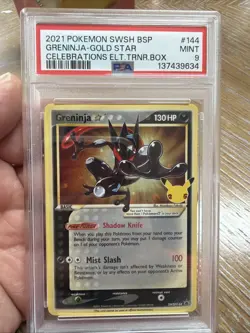 Pokemon Greninja Gold Star Celebrations ETB Black Star Holo Promo SWSH144 PSA 9 - Image 1