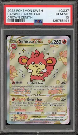 Pokemon Simisear VSTAR Crown Zenith Galarian Gallery Full Art #GG37 PSA 10 - Image 1