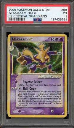 Pokemon Alakazam Gold Star EX Crystal Guardians Holo Ultra Rare #99 PSA 1 - Image 1