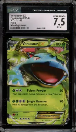 Pokemon Venusaur EX XY Evolutions Holo Rare #1 MISALIGNMENT ERROR CGC 7.5 - Image 1
