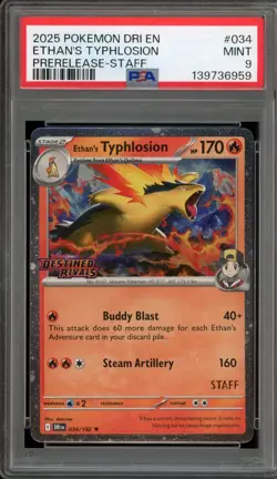 Pokemon Ethan's Typhlosion Destined Rivals STAFF Prerelease Promo #034 PSA 9 - Image 1