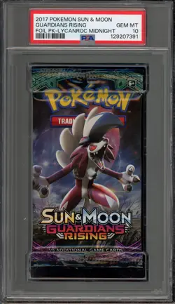Pokemon Sun & Moon Guardians Rising Lycanroc Midnight Sealed Booster Pack PSA 10 - Image 1