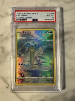 2023 POKEMON SWORD & SHIELD CROWN ZENITH #GG05 FULL ART/LAPRAS PSA 10 - Image 1