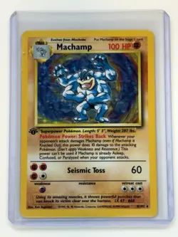 Machamp Pokemon Card 100 HP Holo First Edition Seismic Toss - Image 1