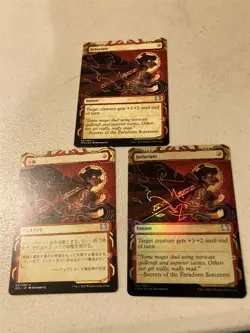 3 x mtg Infuriate, Mystical Archives, 1 JP text, 1 etched foil, 1 foil - Image 1