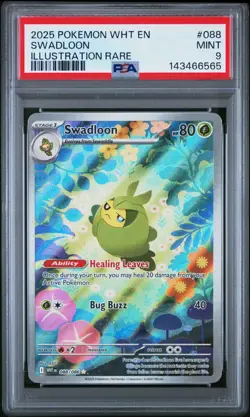 2025 POKEMON WHT EN-WHITE FLARE ILLUSTRATION RARE #088 SWADLOON PSA 9 - Image 1