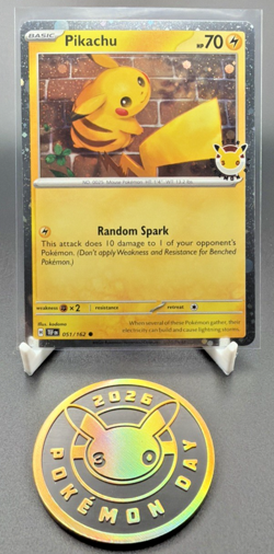 2026 Pikachu 051/162 Pokemon Day 30th Anniversary Stamped Promo TCG Coin - Image 1