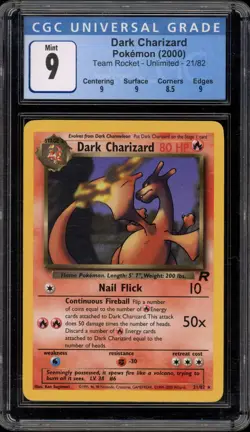 Pokemon Dark Charizard Team Rocket Unlimited NON Holo Rare #21 CGC 9 Mint - Image 1