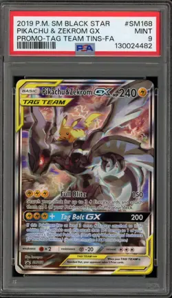 Pokemon Pikachu & Zekrom GX Tag Team Tins Black Star Full Art Promo SM168 PSA 9 - Image 1