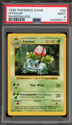 Pokemon Ivysaur Base Set Shadowless #30 PSA 9 Mint - Image 1