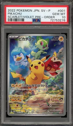 Pokemon Pikachu Scarlet & Violet Preorder Japanese Promo 001/SV-P PSA 10 - Image 1