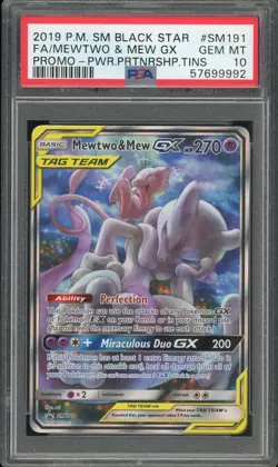 2019 Pokemon Mewtwo & Mew Gx Full Art #SM191 PSA 10 Power Partnership Tin BSP - Image 1
