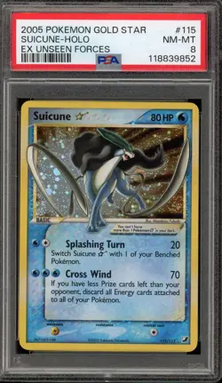 Pokemon Suicune Gold Star EX Unseen Forces Holo Ultra Rare #115 PSA 8 - Image 1
