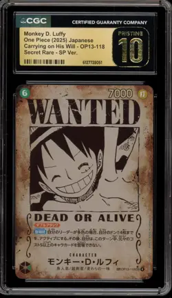 One Piece CCG Monkey.D.Luffy Japanese SEC Wanted Poster OP13-118 CGC 10 Pristine - Image 1
