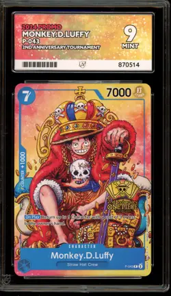One Piece CCG Monkey.D.Luffy 2nd Anniversary Tournament Promo P-043 ACE 9 Mint - Image 1