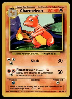 Charmeleon 24/102 Pokemon Card Base Set Uncommon 80 HP Lightly Played E7 - Image 1