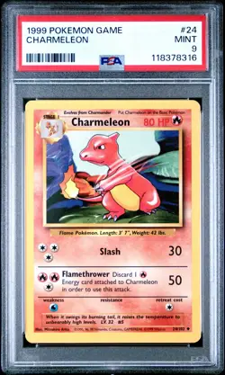 1999 POKEMON GAME BASE SET UNLIMITED 24 CHARMELEON PSA 9 MINT - Image 1