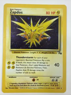 Zapdos 15/62 Fossil Unlimited Rare Holo Pokemon Card WOTC 1999 - Image 1