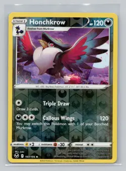 Reverse Holo Honchkrow 107/195 Uncommon Silver Tempest Pokemon - Image 1