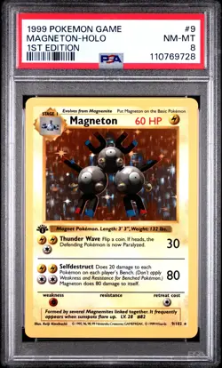 1999 POKEMON BASE SET 1ST EDITION #9 MAGNETON-HOLO PSA 8 - Image 1