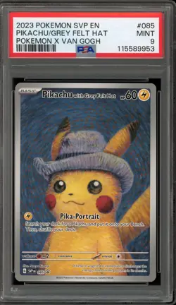 Pokemon Pikachu with Grey Felt Hat Van Gogh Full Art Promo SVP EN 085 PSA 9 Mint - Image 1