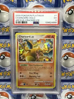 2009 Pokemon Platinum - CHARIZARD - Holo - Arceus - Cracked Ice - #1 -EX- PSA 5 - Image 1