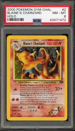 Pokemon Blaine's Charizard Gym Challenge Unlimited Holo #2 FIGHTING SYMBOL PSA 8 - Image 1