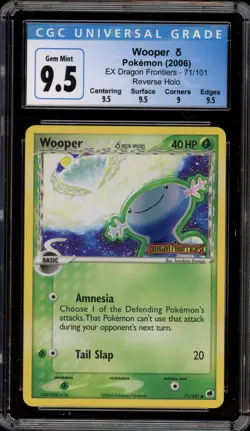 Pokemon Wooper EX Dragon Frontiers Reverse Holo #71 CGC 9.5 - Image 1