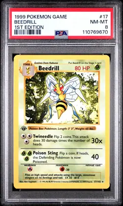 1999 POKEMON BASE SET 1ST EDITION #17 BEEDRILL PSA 8 - Image 1