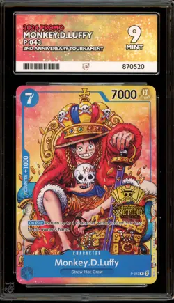 One Piece CCG Monkey.D.Luffy 2nd Anniversary Tournament Promo P-043 ACE 9 Mint - Image 1