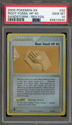 Pokemon Root Fossil HP 40 EX Sandstorm Reverse Holo #92 PSA 10 Gem Mint - Image 1