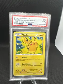 2014 POKEMON XY LEGO MOVIE EXCLUSIVE #42 PIKACHU-COSMOS HOLO PSA 9 TCG - Image 1