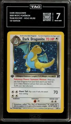 Pokemon Dark Dragonite Team Rocket 1st Edition Holo Rare #5 TAG 7 - Image 1