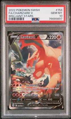 2022 Pokemon Brilliant Stars Charizard V #154 GEM MT PSA 10 Alternate Full Art - Image 1