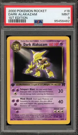 Pokemon Dark Alakazam Team Rocket 1st Edition NON Holo Rare #18 PSA 9 Mint - Image 1