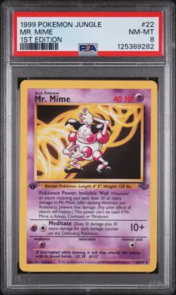 1999 POKEMON JUNGLE 1ST ED #22 MR. MIME PSA 8 - Image 1