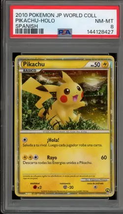 Pokemon Pikachu World Coll. SPANISH Holo PSA 8 - Image 1