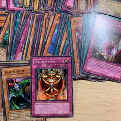 Vintage Yu-Gi-Oh! Tin w/ 90+ Cards - Playmat, Rulebook, Magic, Trap, Monster Lot - Image 4