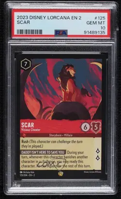 2023 Disney Lorcana - Rise of the Floodborn 2 Scar Vicious Cheater PSA 10 GEM MT - Image 1