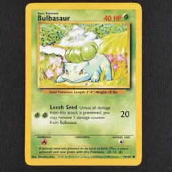 Pokemon TCG Bulbasaur 44/102 Base Set WOTC Vintage Common Card - Image 1
