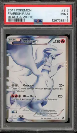 Pokemon Reshiram Black & White Full Art #113 PSA 9 Mint - Image 1