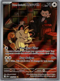 Team Rocket's Meowth 203/182 SV10: Destined Rivals Pokemon Illustration Rare NM - Image 1