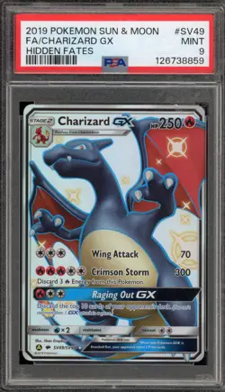 Pokemon Charizard GX Hidden Fates Full Art #SV49 PSA 9 Mint - Image 1