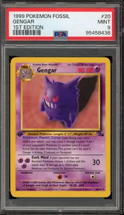 Pokemon Gengar Fossil 1st Edition NON Holo Rare #20 PSA 9 Mint - Image 1