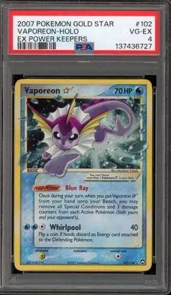Pokemon Vaporeon Gold Star EX Power Keepers Holo Ultra Rare #102 PSA 4 - Image 1