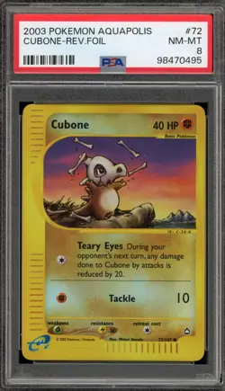Pokemon Cubone Aquapolis Reverse Holo #72 PSA 8 - Image 1