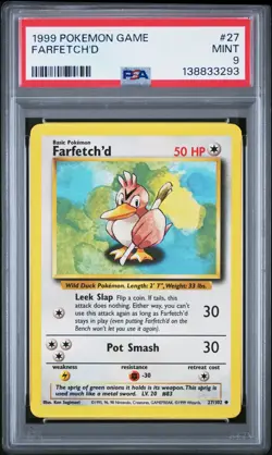 1999 Pokemon Base Set Unlimited PSA 9 Farfetch'd #27 - Image 1