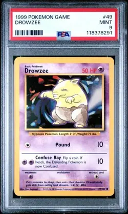 1999 Pokemon Base Set Unlimited Drowzee #49 Game PSA 9 Mint - Image 1