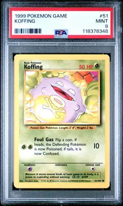 1999 POKEMON BASE SET UNLIMITED #51 KOFFING PSA 9 - Image 1