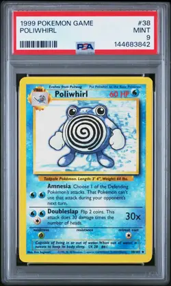 1999 Pokemon Base Set Unlimited Poliwhirl #38 PSA 9 MINT - Image 1